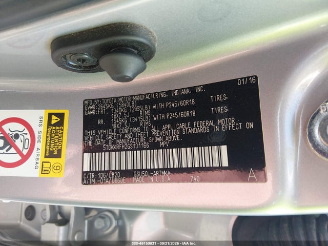 Продаж на аукціоні авто 2016 Toyota Highlander Xle V6, vin: 5TDKKRFH2GS131166, номер лоту: 46150831