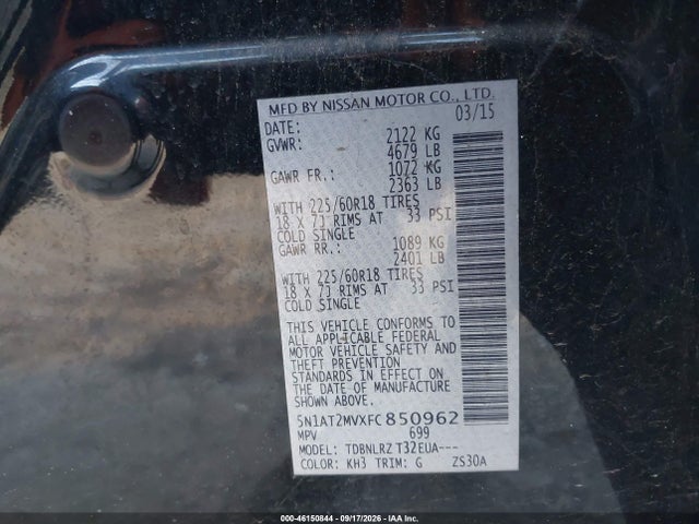 Aukcja sprzedaży 2015 Nissan Rogue Sl, vin: 5N1AT2MVXFC850962, numer aukcji: 46150844