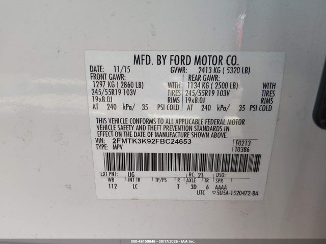 Продажа на аукционе авто 2015 Ford Edge Titanium, vin: 2FMTK3K92FBC24653, номер лота: 46150846