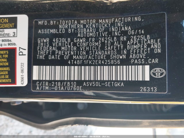 Toyota CAMRY XLE 2014 4T4BF1FK2ER425856 Image 9