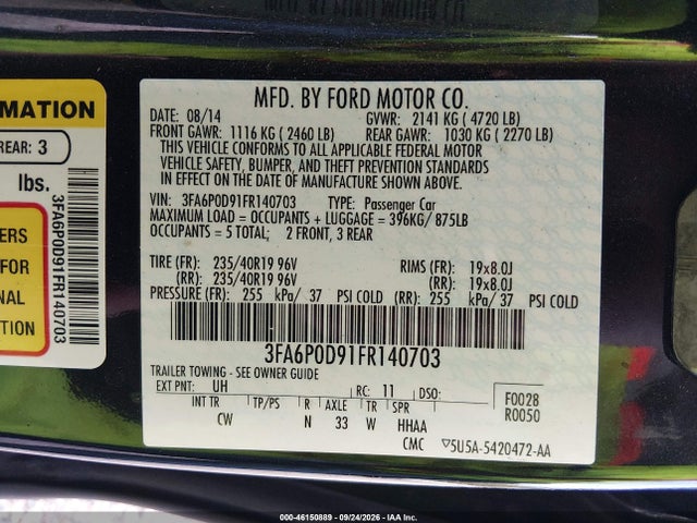 Aukcja sprzedaży 2015 Ford Fusion Titanium, vin: 3FA6P0D91FR140703, numer aukcji: 46150889