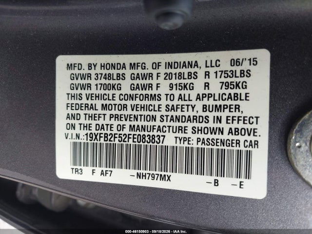 19XFB2F52FE083837 Honda Civic Lx