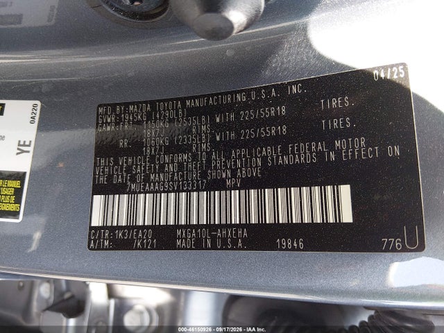 Продажа на аукционе авто 2025 Toyota Corolla Cross Xle, vin: 7MUEAAAG9SV133317, номер лота: 46150926