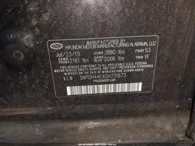 Aukcja sprzedaży 2016 Hyundai Elantra Se, vin: 5NPDH4AEXGH731673, numer aukcji: 46150956