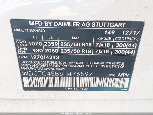 Mercedes-Benz GLA 250 2018 WDCTG4EB5JJ476597 Image 9