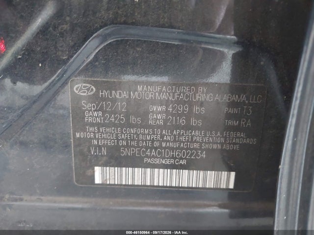 Продаж на аукціоні авто 2013 Hyundai Sonata Se, vin: 5NPEC4AC1DH602234, номер лоту: 46150964