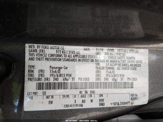 2014 Ford Focus S მანქანა იყიდება აუქციონზე, vin: 1FADP3E28EL452623, აუქციონის ნომერი: 46150997