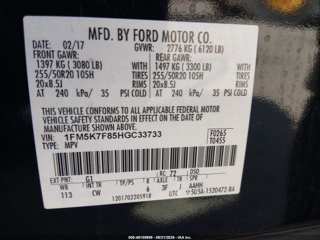 Ford Explorer Limited 2017 1FM5K7F85HGC33733 Image 9
