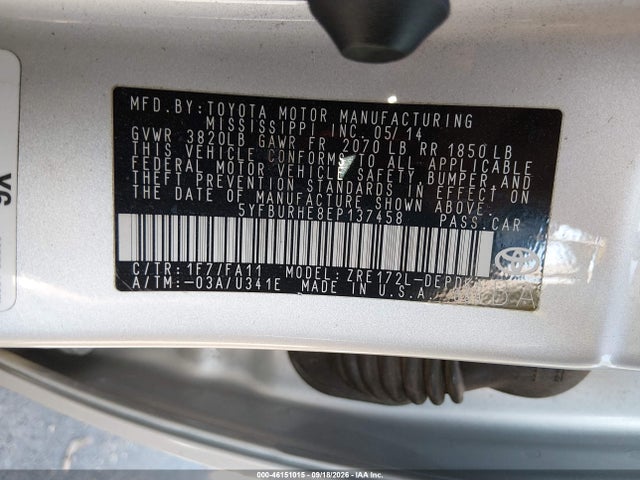 Aukcja sprzedaży 2014 Toyota Corolla L, vin: 5YFBURHE8EP137458, numer aukcji: 46151015