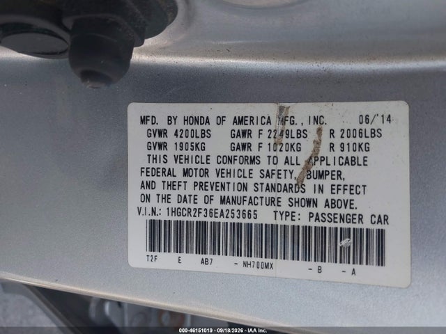 Продаж на аукціоні авто 2014 Honda Accord Lx, vin: 1HGCR2F36EA253665, номер лоту: 46151019