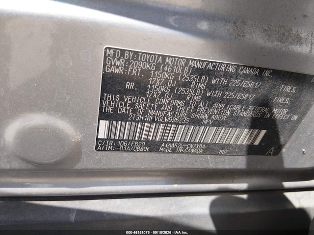 Aukcja sprzedaży 2020 Toyota Rav4 Le, vin: 2T3H1RFV0LW096235, numer aukcji: 46151075