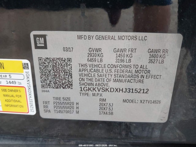 2017 Gmc Acadia Limited მანქანა იყიდება აუქციონზე, vin: 1GKKVSKDXHJ315212, აუქციონის ნომერი: 46151083