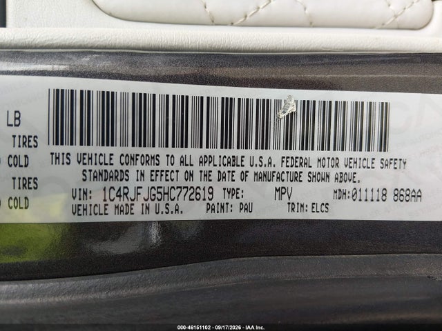 2017 Jeep Grand Cherokee Summit 4x4 მანქანა იყიდება აუქციონზე, vin: 1C4RJFJG5HC772619, აუქციონის ნომერი: 46151102