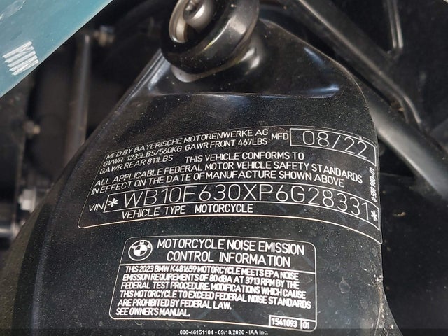 2023 Bmw K1600 B მანქანა იყიდება აუქციონზე, vin: WB10F630XP6G28331, აუქციონის ნომერი: 46151104