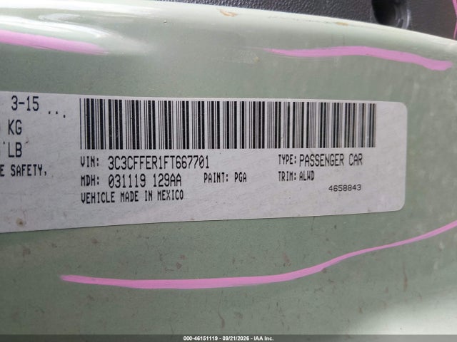 46151119 :رقم المزاد ، 3C3CFFER1FT667701 vin ، 2015 Fiat 500c Lounge مزاد بيع
