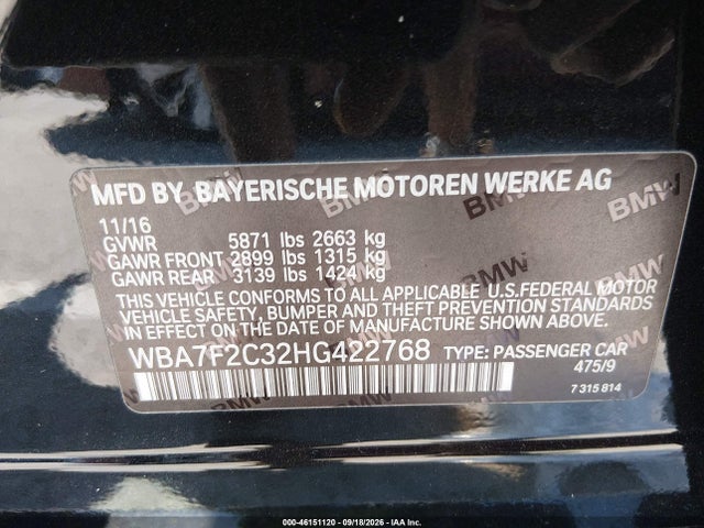Продажа на аукционе авто 2017 Bmw Alpina B7 Xdrive, vin: WBA7F2C32HG422768, номер лота: 46151120