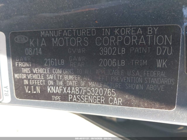 Aukcja sprzedaży 2015 Kia Forte Ex, vin: KNAFX4A87F5320765, numer aukcji: 46151121