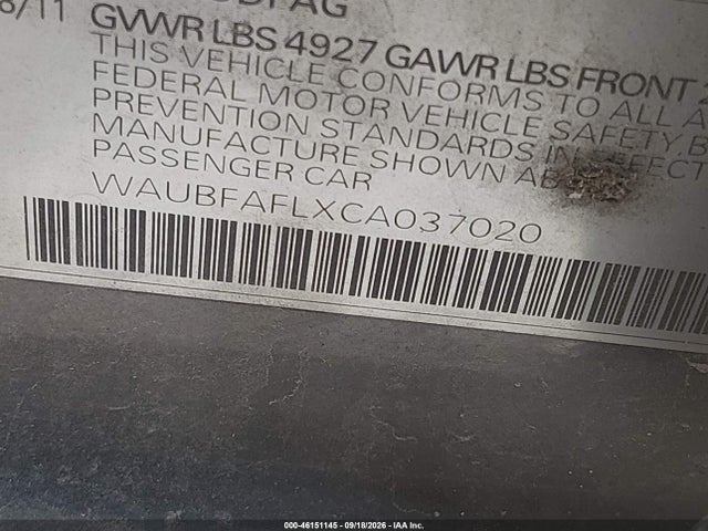 2012 Audi A4 2.0t Premium მანქანა იყიდება აუქციონზე, vin: WAUBFAFLXCA037020, აუქციონის ნომერი: 46151145