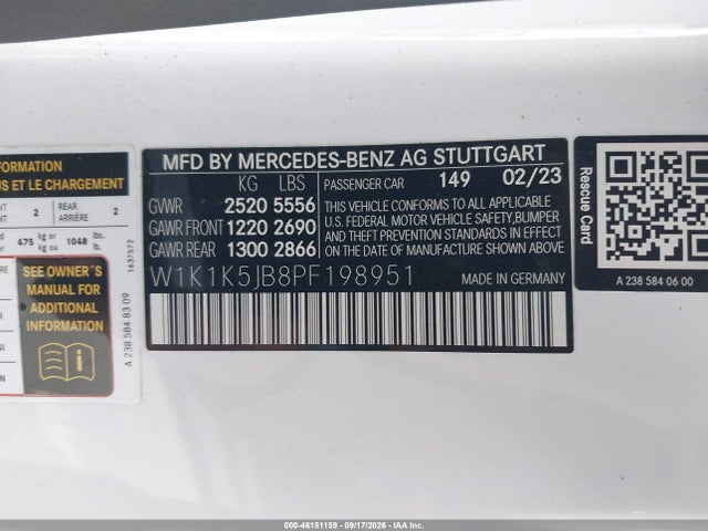 46151159 :رقم المزاد ، W1K1K5JB8PF198951 vin ، 2023 Mercedes-benz E 450 مزاد بيع