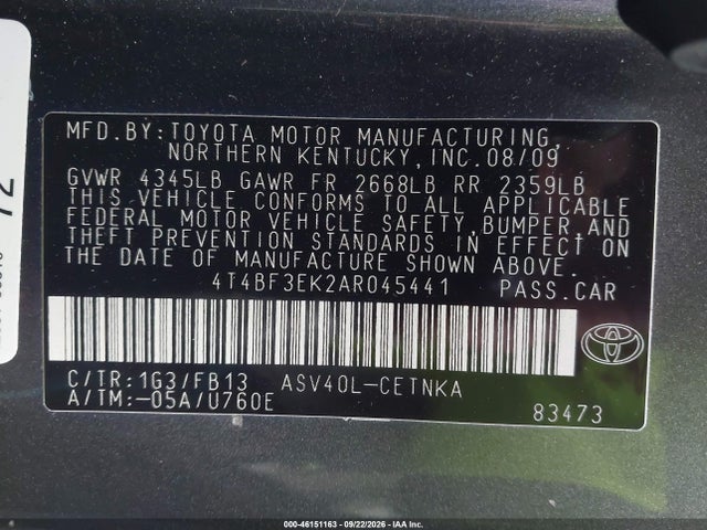 Продажа на аукционе авто 2010 Toyota Camry Le, vin: 4T4BF3EK2AR045441, номер лота: 46151163
