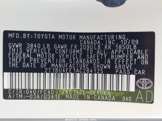 Aukcja sprzedaży 2010 Toyota Corolla Le, vin: 2T1BU4EE1AC284125, numer aukcji: 46151167
