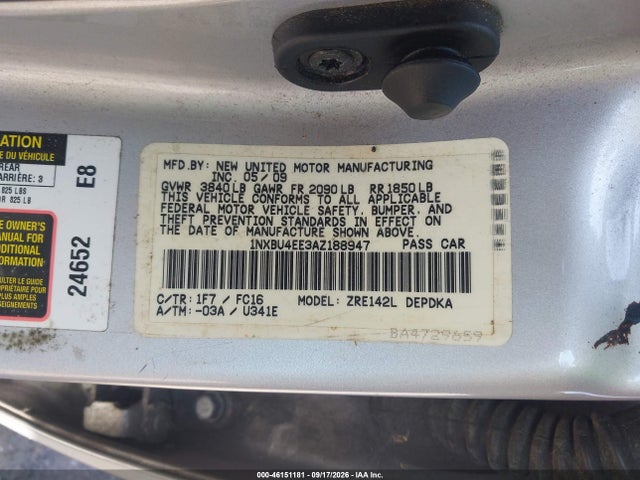 Продаж на аукціоні авто 2010 Toyota Corolla Le, vin: 1NXBU4EE3AZ188947, номер лоту: 46151181