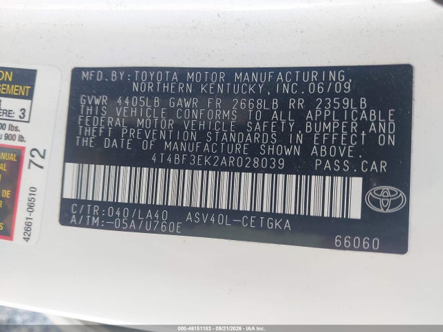 Продажа на аукционе авто 2010 Toyota Camry Xle, vin: 4T4BF3EK2AR028039, номер лота: 46151183