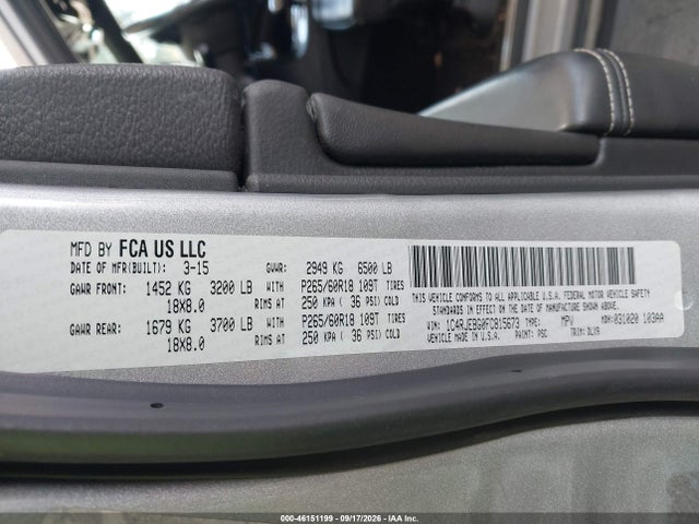2015 Jeep Grand Cherokee Limited მანქანა იყიდება აუქციონზე, vin: 1C4RJEBG0FC815673, აუქციონის ნომერი: 46151199