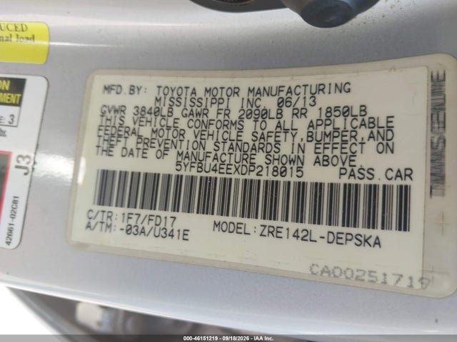Продажа на аукционе авто 2013 Toyota Corolla S, vin: 5YFBU4EEXDP218015, номер лота: 46151219