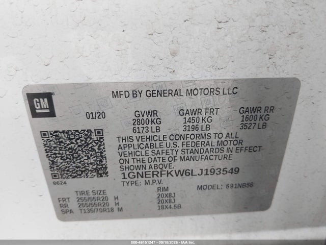 2020 Chevrolet Traverse Fwd Ls მანქანა იყიდება აუქციონზე, vin: 1GNERFKW6LJ193549, აუქციონის ნომერი: 46151247