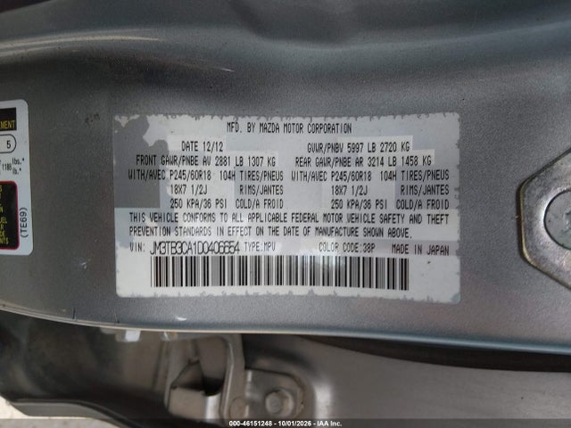 Продаж на аукціоні авто 2013 Mazda Cx-9 Touring, vin: JM3TB3CA1D0406654, номер лоту: 46151248
