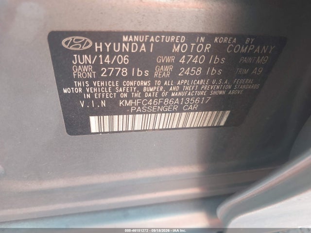 Продажа на аукционе авто 2006 Hyundai Azera Limited/se, vin: KMHFC46F86A135617, номер лота: 46151272