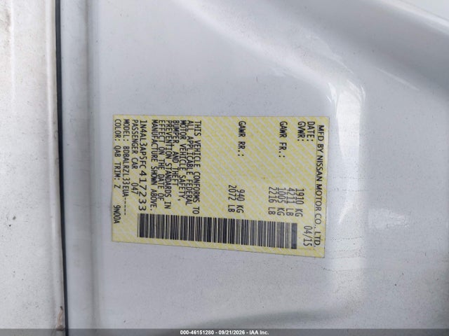 Продаж на аукціоні авто 2015 Nissan Altima 2.5/s/sv/sl, vin: 1N4AL3AP5FC417233, номер лоту: 46151280