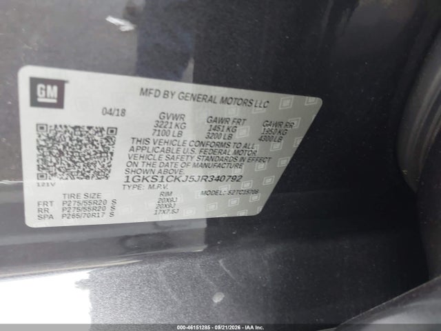Aukcja sprzedaży 2018 Gmc Yukon Denali, vin: 1GKS1CKJ5JR340792, numer aukcji: 46151285