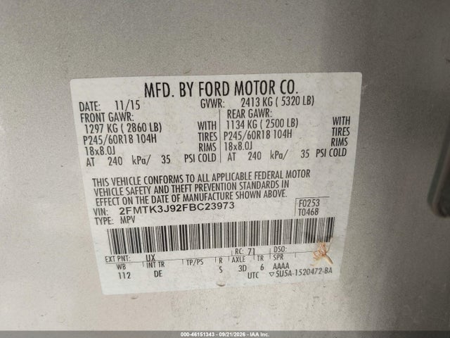 Ford EDGE SEL 2015 2FMTK3J92FBC23973 Image 9