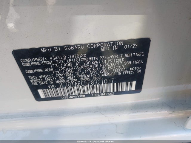 46151371 :رقم المزاد ، JF2GTAEC5P8321057 vin ، 2023 Subaru Crosstrek Premium مزاد بيع