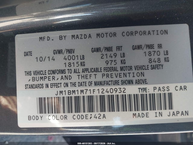 JM1BM1M71F1240932 Mazda Mazda3 I Grand Touring