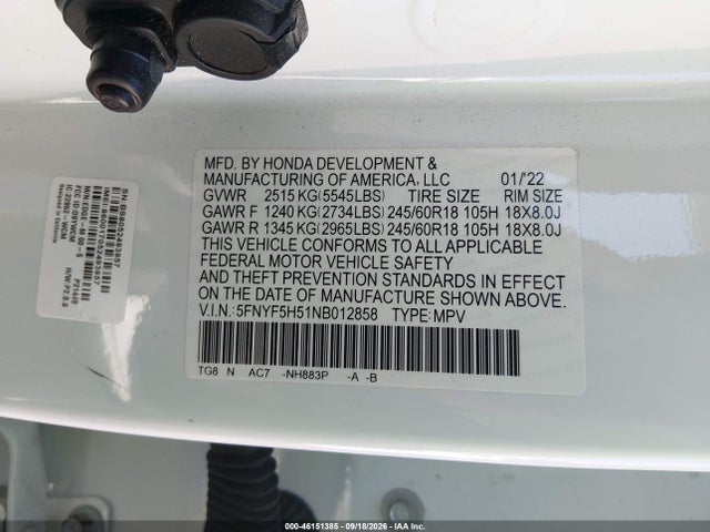 Honda Pilot 2wd Ex-l 2022 5FNYF5H51NB012858 Image 9