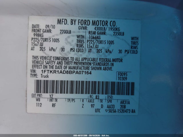 Aukcja sprzedaży 2011 Ford Ranger Xl, vin: 1FTKR1AD8BPA07164, numer aukcji: 46151399