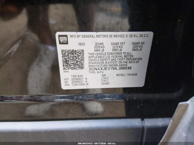 3GNAXJEV7ML389049 Chevrolet Equinox Fwd 2fl