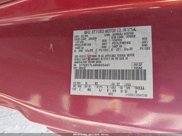 Продаж на аукціоні авто 1999 Ford F-150 Lariat/xl/xlt, vin: 1FTRX17L4XNB35441, номер лоту: 46151454