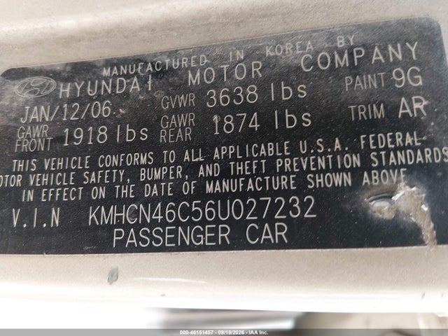 2006 Hyundai Accent Gls მანქანა იყიდება აუქციონზე, vin: KMHCN46C56U027232, აუქციონის ნომერი: 46151457