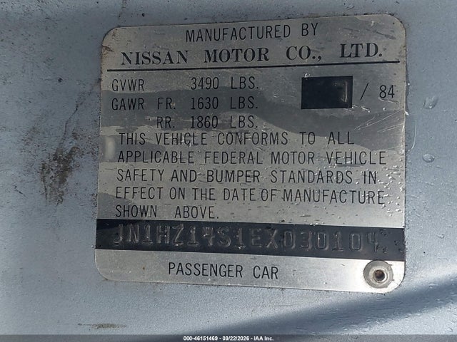 1984 Datsun 300zx მანქანა იყიდება აუქციონზე, vin: JN1HZ14S1EX030104, აუქციონის ნომერი: 46151469