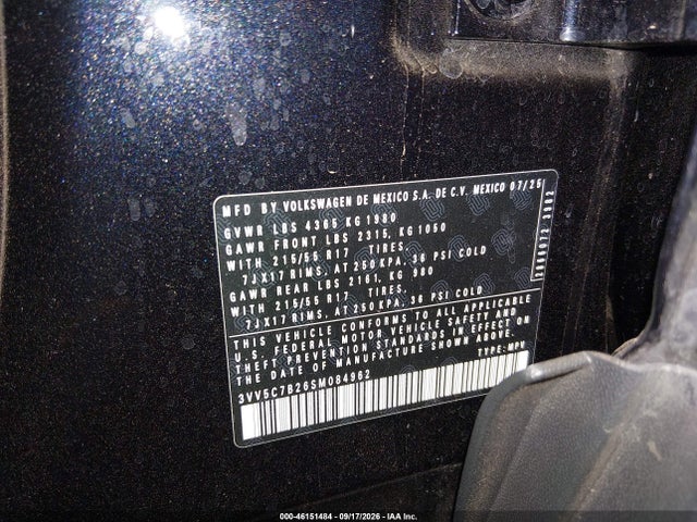 46151484 :رقم المزاد ، 3VV5C7B26SM084962 vin ، 2025 Volkswagen Taos 1.5t S مزاد بيع