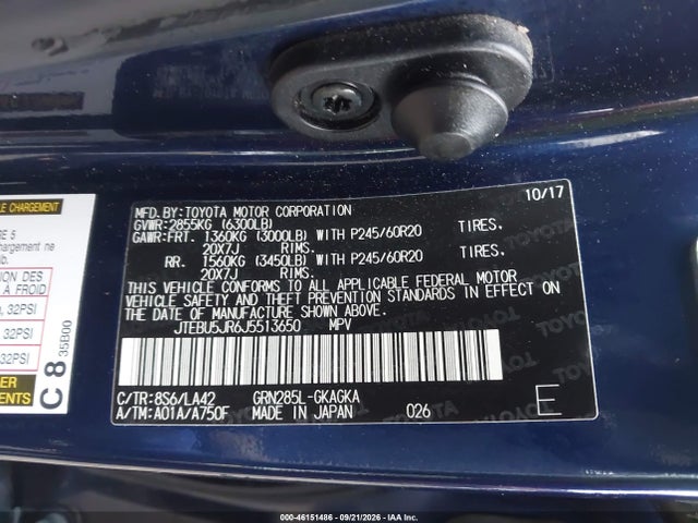 Aukcja sprzedaży 2018 Toyota 4runner Limited, vin: JTEBU5JR6J5513650, numer aukcji: 46151486
