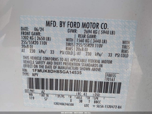 Продаж на аукціоні авто 2025 Ford Explorer Active, vin: 1FMUK8DH8SGA14535, номер лоту: 46151490