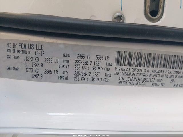 46151492 :رقم المزاد ، 1C4PJMCB7JD561127 vin ، 2018 Jeep Cherokee Latitude 4x4 مزاد بيع