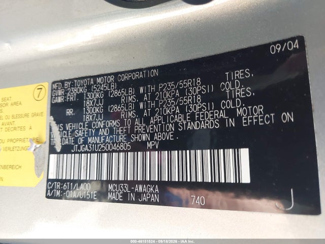 Aukcja sprzedaży 2005 Lexus Rx 330, vin: JTJGA31U250046805, numer aukcji: 46151524