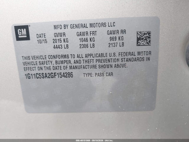1G11C5SA2GF154286 Chevrolet Malibu Limited Lt