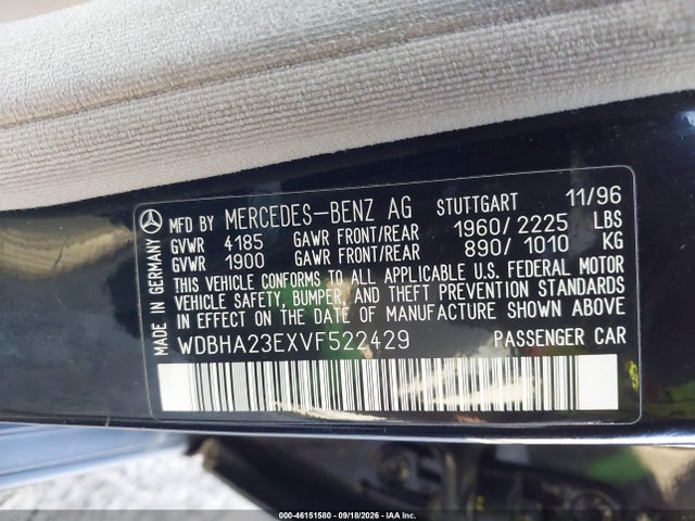 Aukcja sprzedaży 1997 Mercedes-benz C 230, vin: WDBHA23EXVF522429, numer aukcji: 46151580